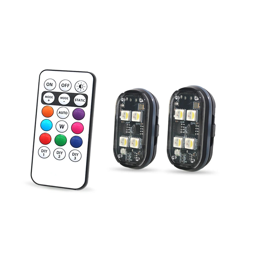 2/4pcs Wireless LED Strobe Lights Car Decor Atmosphere Light, 8 Colors Rechargeable Led Lights Anti-Collision LED Warning Light