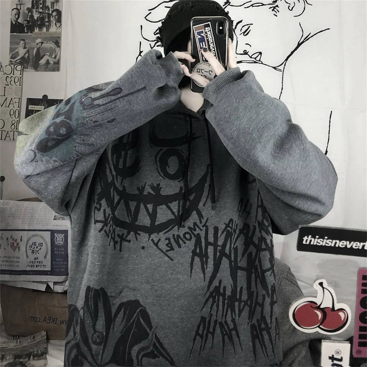 Gothic Japan Cartoon Hip Hop Hoodie Sweatshirt Oversize Damen Frühling Herbst Lustige Punk Hoodies Tops Damen Kleidung Hoodie Mädchen