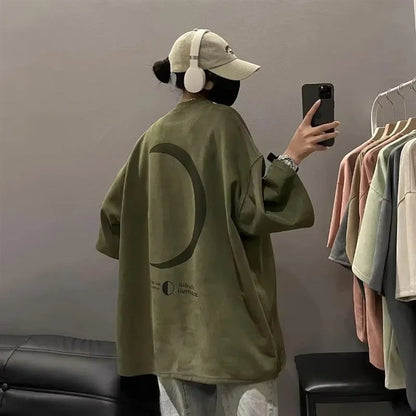 American Retro Suede Short Sleeve Men's T-shirt Trendy Oversize Military Green Five Sleeve Summer Loose Fit round Neck T-shirt