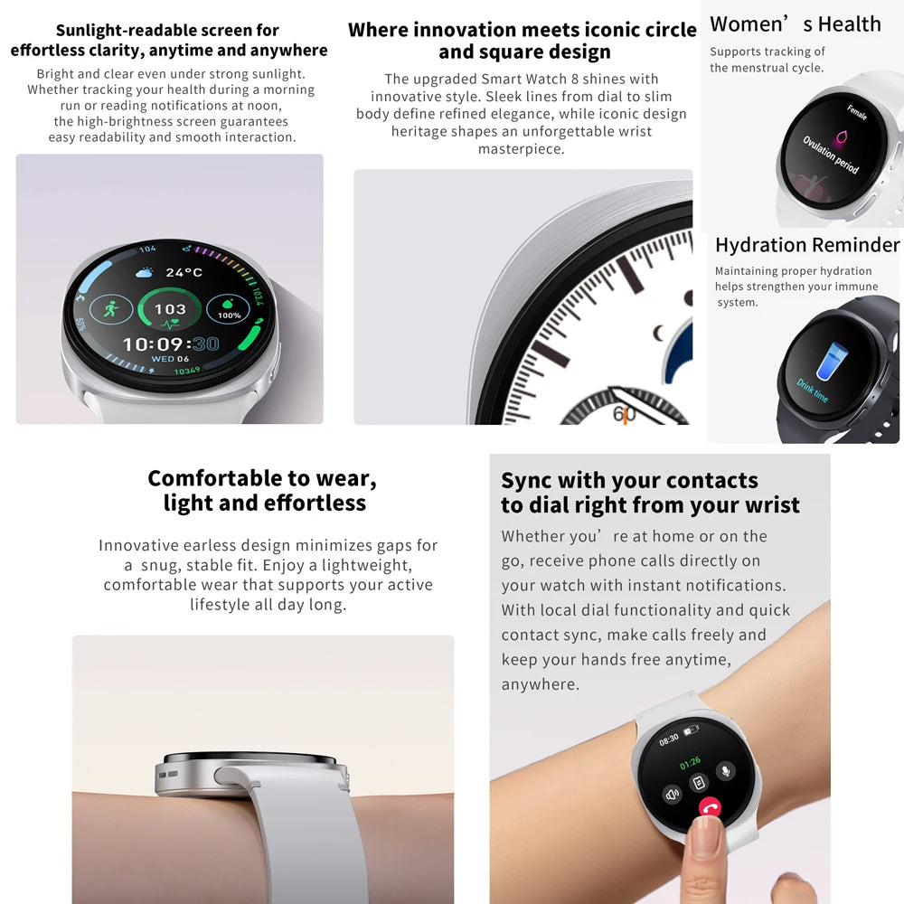 2025 Watch GPS Track Smartwatches für Herren Damen Sport Herzfrequenz Bluetooth Anruf NFC IP68 Wasserdicht Kompass Smartwatch 8 Mini