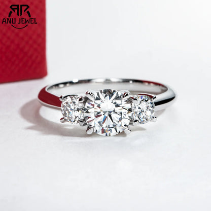 AnuJewel 14K Weißgold D-Farbe VVS Lab Grown Diamant Dreistein-Verlobungsringe mit IGI Zertifikat 585 Gold Ehering