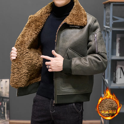 High-quality fur one-piece winter coat for men, fashionable little sheep, natural curly fur thickened and fleece fur outer cover
