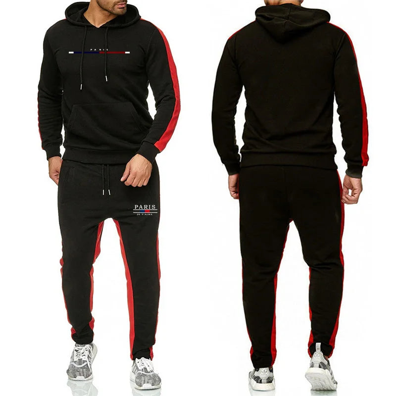 2025 Hot Sale Men Tracksuit Hoodie + Pants 2piece Autumn Training Sports Set Paris Printed Sweatshirt Sportswear Men's Clothes