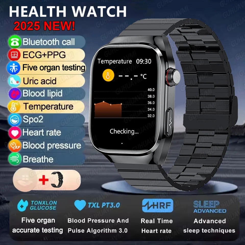 2025 Neue Mikro-Vorsorgeuntersuchung Smartwatch für Herren Harnsäure Körperfett Fünf-Organe-Gesundheitsuhr Bluetooth-Anruf Smart-Armband
