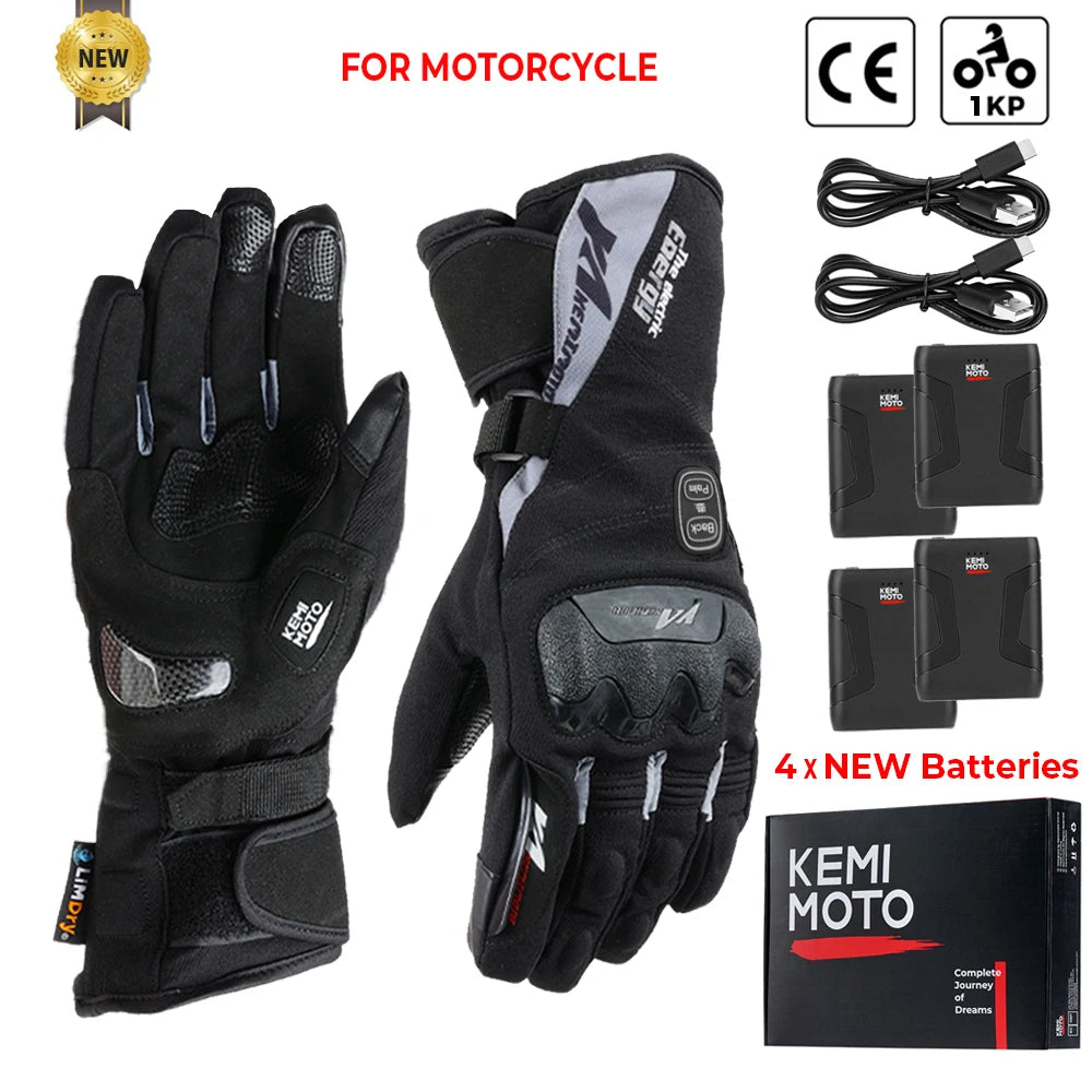 Motorcycle Heated Gloves Touch Screen Winter Warm Skiing Gloves Waterproof Rechargeable Heating Thermal Gloves For Snowmobile