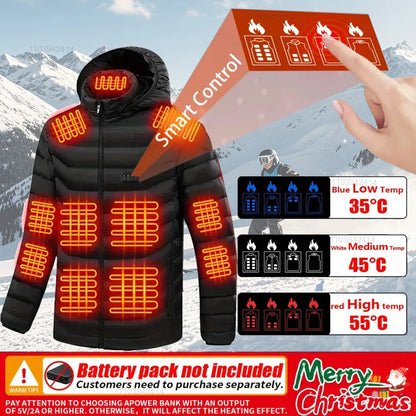 New Heated Jacket Men Women Coats 9/21 Areas USB Self Heated Clothing Winter Ski Camping Heated Down Jacket with Detachable Hood