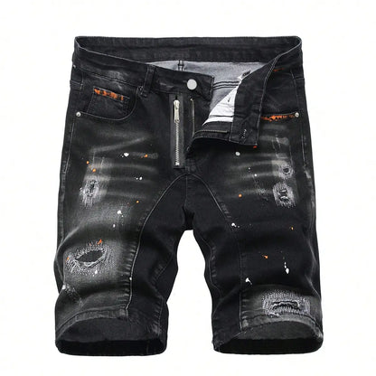 Men's Ripped Denim Shorts Breathable Bermuda Streetwear