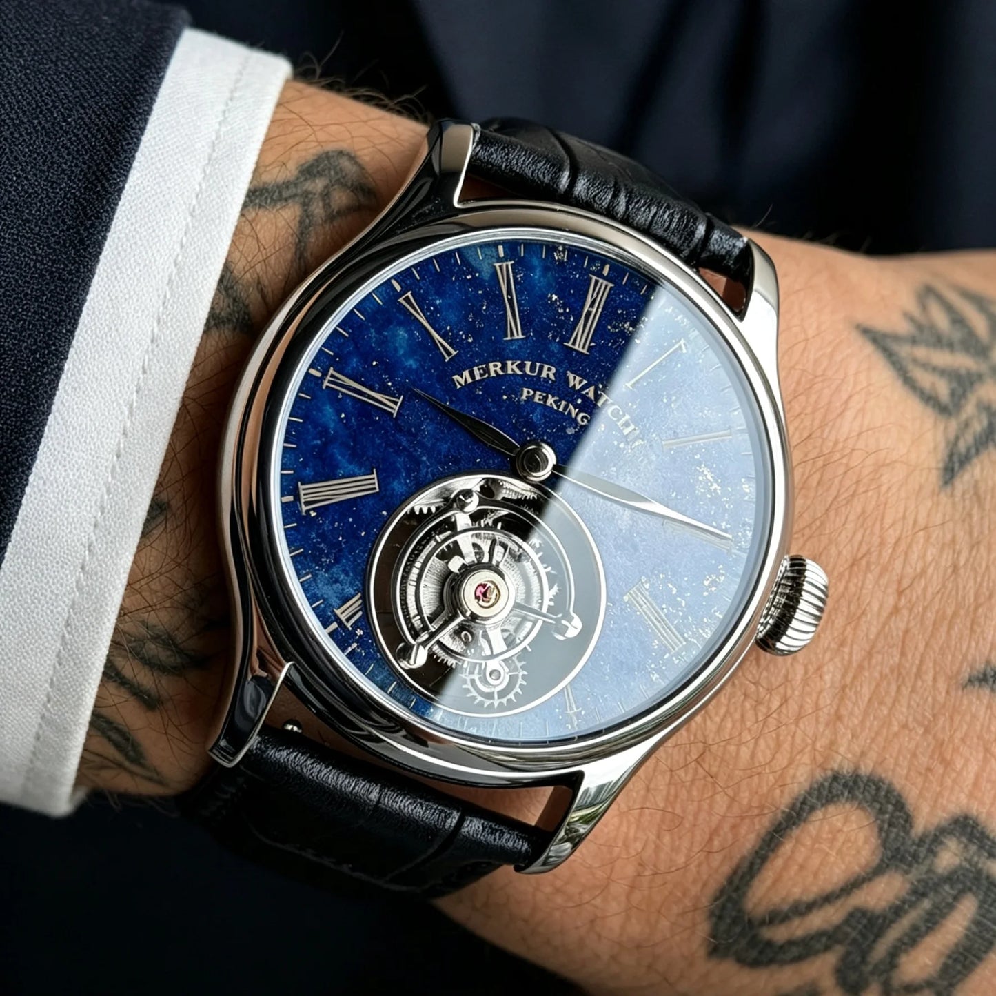 100% Tourbillon Watch Natural Stone Dial Malachite Sapphire Mechanical Wrist Watches
