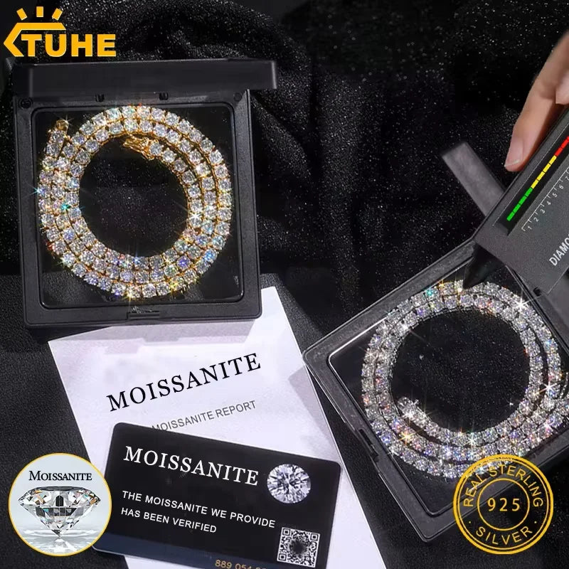 TUHE Unisex Moissanit Tennis S925 Halskette VVS1 Moissanit Tenniskette S925 Silber für Herren Damen Geschenk Besteht Diamanttest