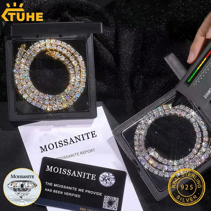 TUHE Unisex Moissanit Tennis S925 Halskette VVS1 Moissanit Tenniskette S925 Silber für Herren Damen Geschenk Besteht Diamanttest