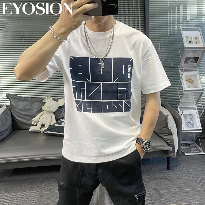 2023 Herren Sommer T-Shirt Sport Fitness Shirt Buchstaben bedruckt Rundhals Locker Koreanisch Halbarm Herren Freizeit Vielseitiges T-Shirt Top