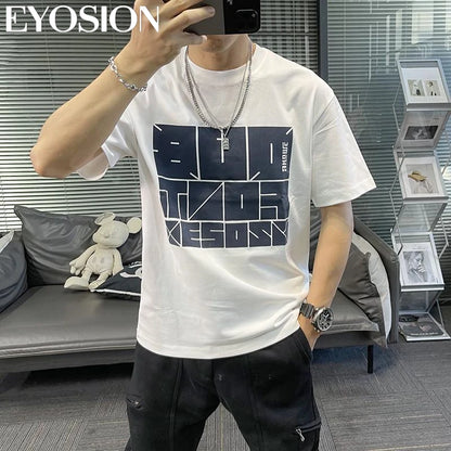2023 Herren Sommer T-Shirt Sport Fitness Shirt Buchstaben bedruckt Rundhals Locker Koreanisch Halbarm Herren Freizeit Vielseitiges T-Shirt Top