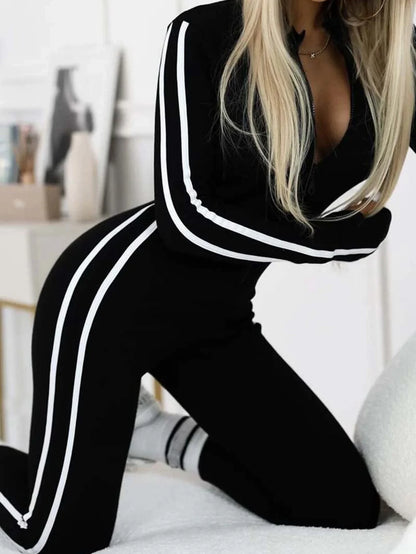 Women's Trendy Chic Striped Jumpsuits Long Sleeve Full Length Casual Autumn Winter Fashion Daily