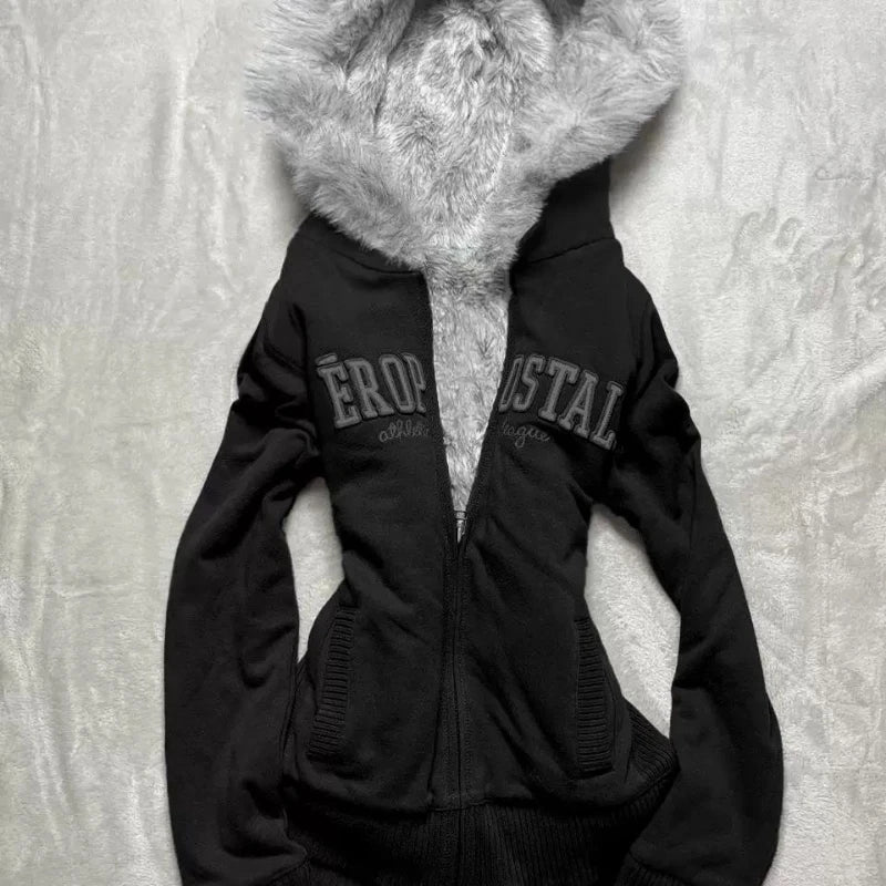 Fur Collar Zipper Hoodie Kawaii Tops Jacket Slim