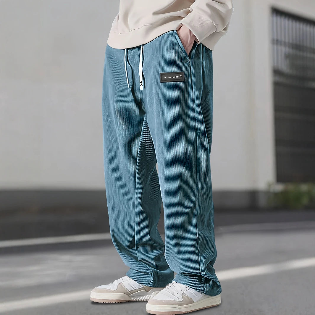 Herren-Cordhose mit geradem Bein, Kordelzug in der Taille, Taschen und Logo-Design – dehnbar, lässige Passform für den Alltag, Frühli