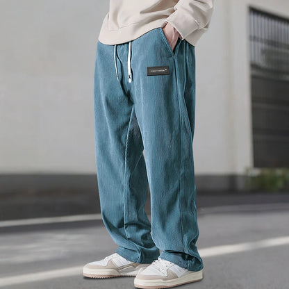 Herren-Cordhose mit geradem Bein, Kordelzug in der Taille, Taschen und Logo-Design – dehnbar, lässige Passform für den Alltag, Frühli
