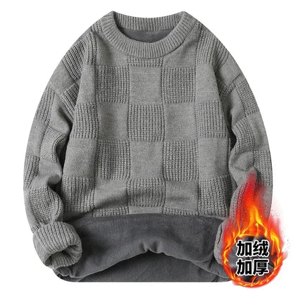 New Solid Color Homestays Men's Autumn and Winter Warm Thick Crewneck Sweater Casual and Comfortable Home Pajamas
