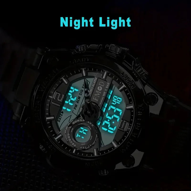 Digitale Herren-Stahl-Militär-Armbanduhr LED Quarz-Uhr Sportuhr Herren Große Uhren Herren Relogios Masculino