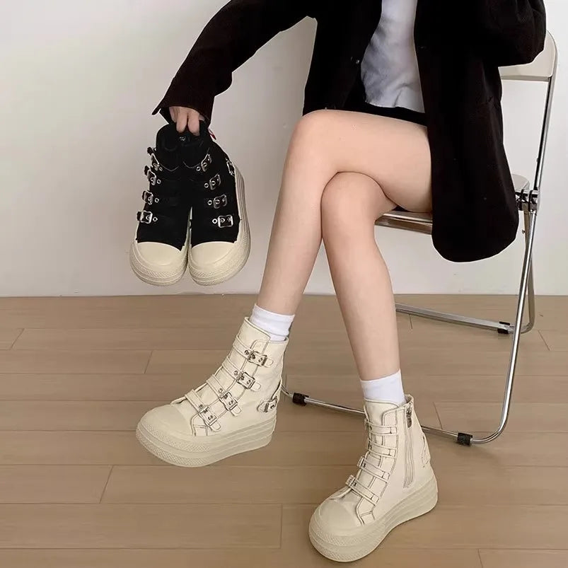 CHABELLA Women's High Top Canvas Shoe Design Buckle Strap Zip Simplicity Female Shoes 2025  High Street Grace Waling Shoes