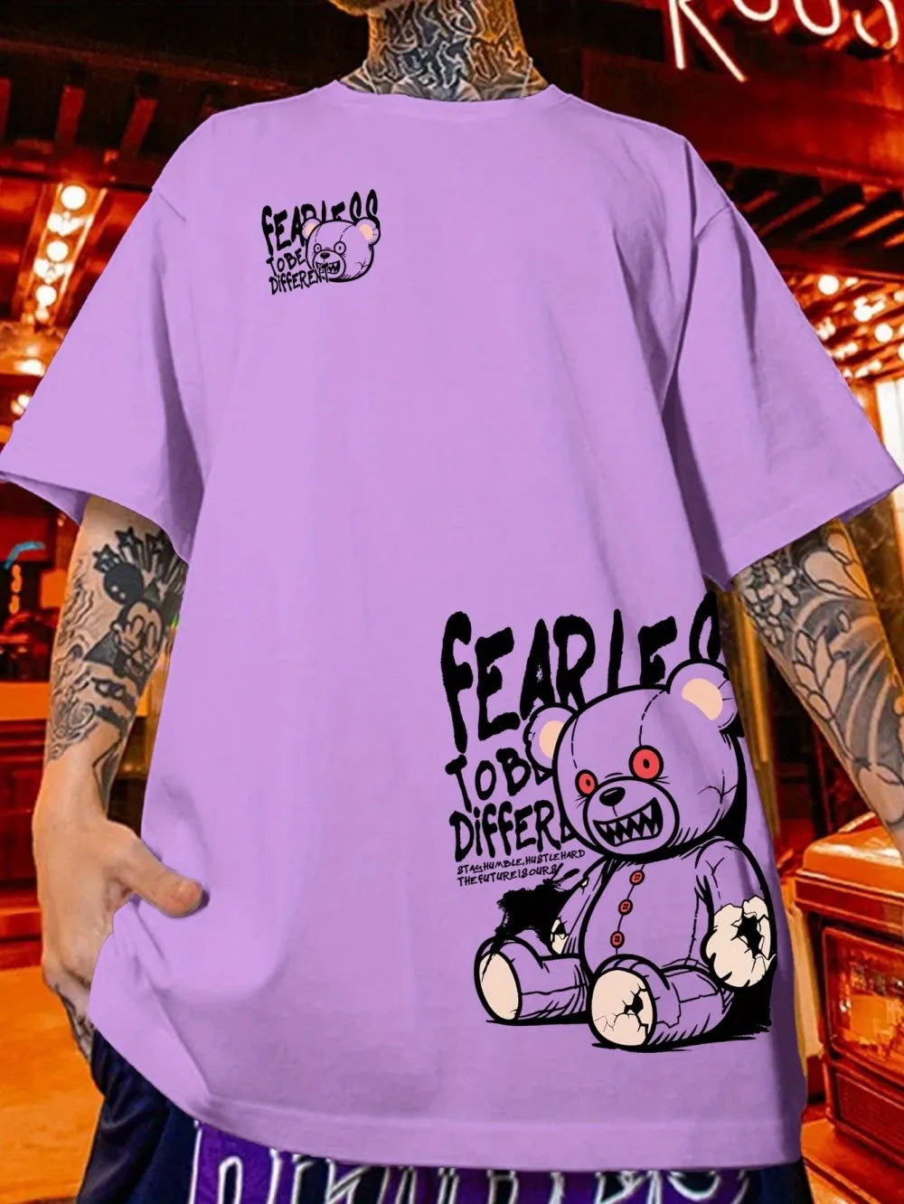 Men's Teddy Bear Letter Print Summer T-Shirt