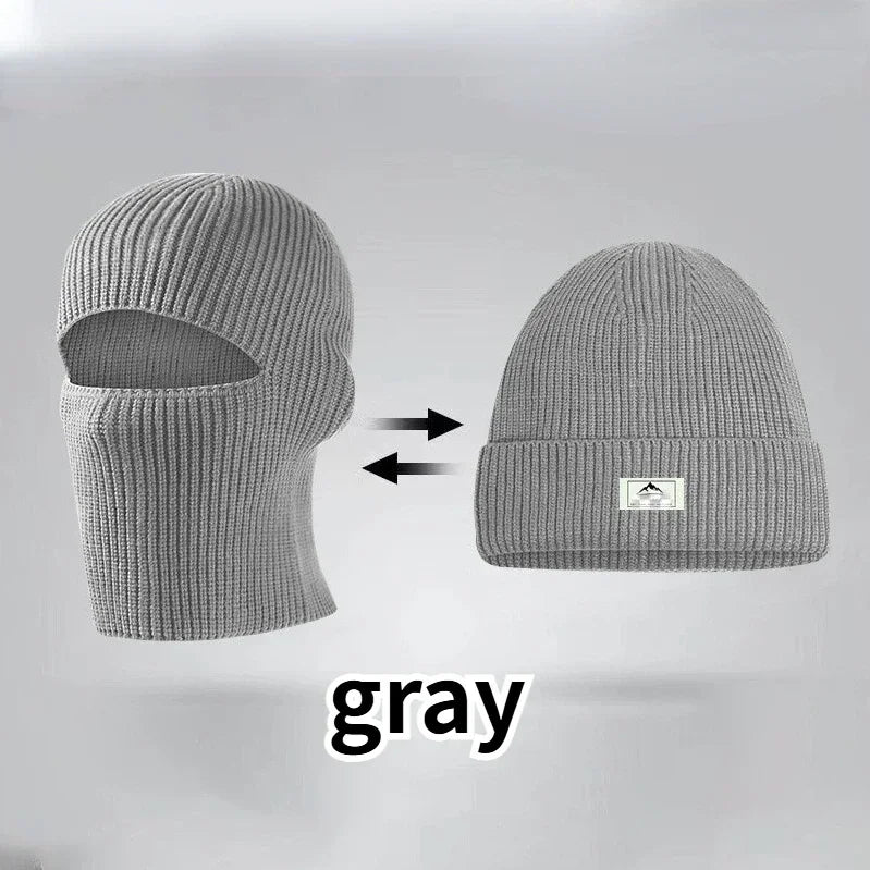 2 in1 Winter Mask Beanies Hats Warm Knitted Balaclava Hats Windproof Solid Full Face Ski Bonnet Tactical Cycling Earmuffs Cap