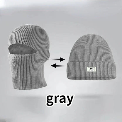 2 in1 Winter Mask Beanies Hats Warm Knitted Balaclava Hats Windproof Solid Full Face Ski Bonnet Tactical Cycling Earmuffs Cap