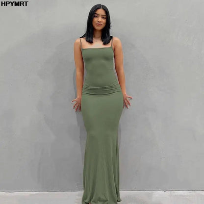 Women's Satin Backless Bodycon Maxi Slip Dress