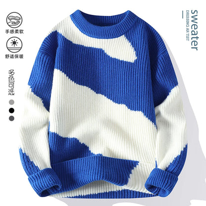 Men's New Autumn Winter Casual Warm Neck Sweater Knit Pullover Tops Mens Casual  Streetwear Warm Knitting Pullovers