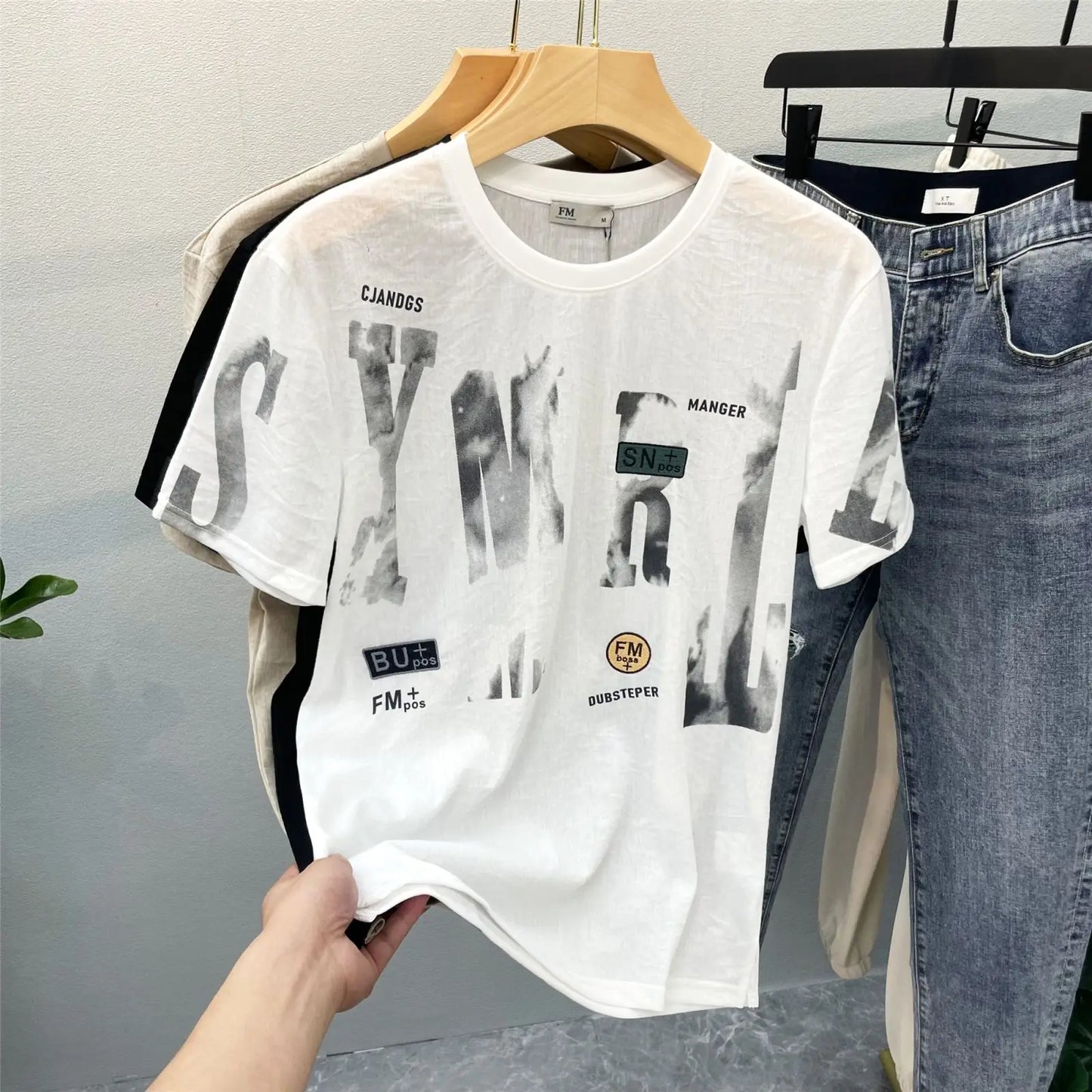 Herren Baumwoll-T-Shirt mit kurzem Arm und neuem Print