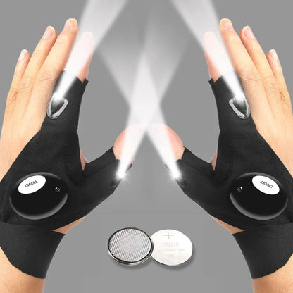 LED-Halbfingerhandschuh für Herren Damen Outdoor Wasserdicht Nachtangeln Köder Radfahren Laufen Taschenlampe Robuste fingerlose Handschuhe