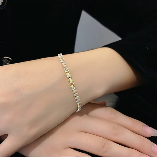 Luxury Roman Crystal Geometric Chain Bracelets for Women Trendy Goth Full Rhinestone Marquise Charm Bracelet Wed Jewelry Gift