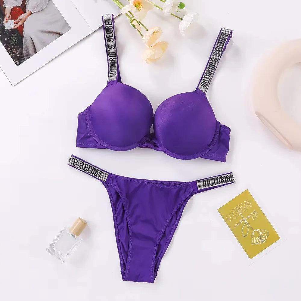 Women's New Fashion Sexy Lingerie Sporty Classic Padded Adjustable push up V Lingerie Set S Underwear Set