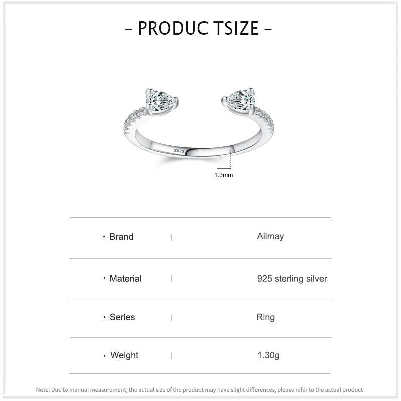 Ailmay Solide 925 Sterling Silber Wassertropfen Form Funkelnder Zirkonia Verstellbarer Fingerring für Frauen Mädchen Geburtstagsfeier Schmuck Geschenk