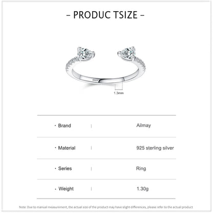 Ailmay Solide 925 Sterling Silber Wassertropfen Form Funkelnder Zirkonia Verstellbarer Fingerring für Frauen Mädchen Geburtstagsfeier Schmuck Geschenk