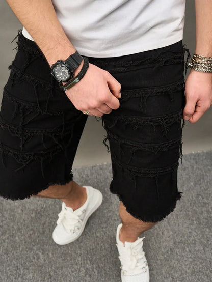 Men's Black Straight-Leg Denim Shorts