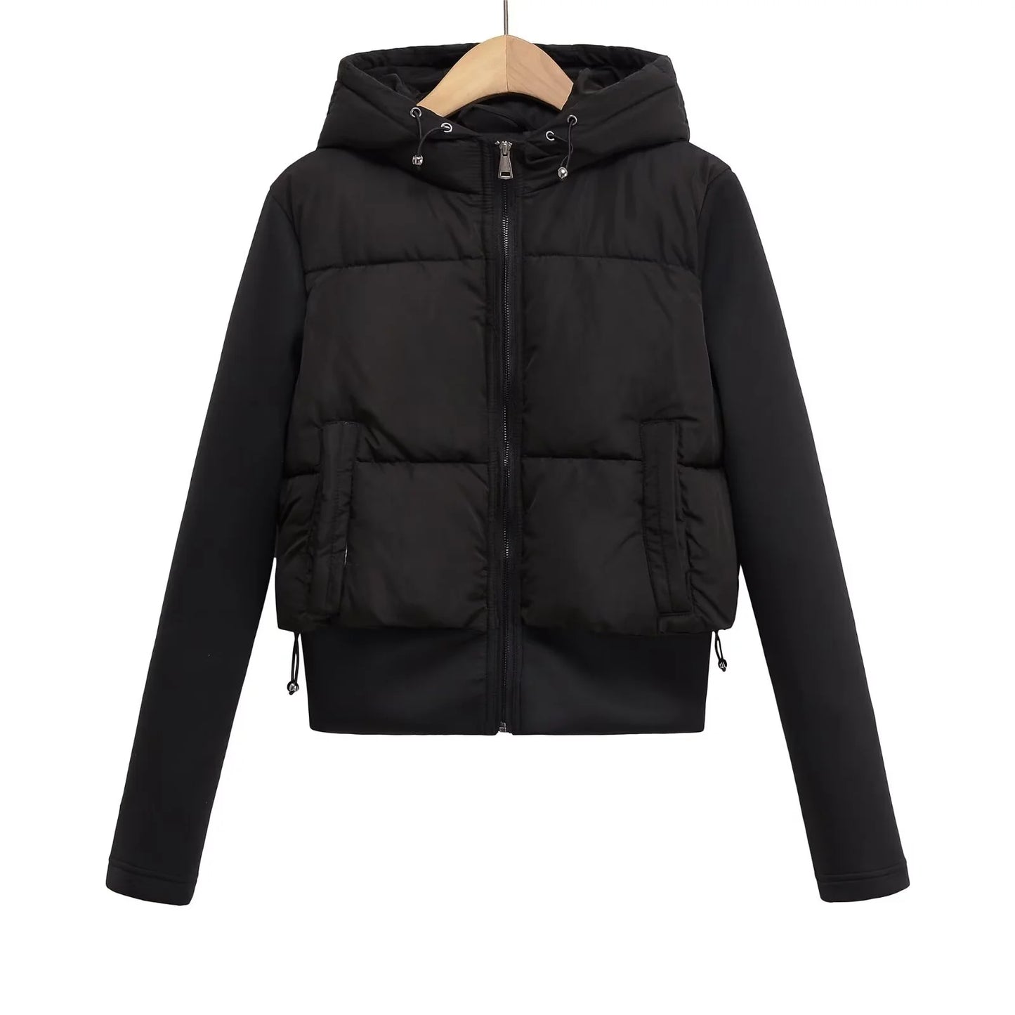 UNIZERA2025 autumn new women's casual fashion slim stretch fabric splicing cotton coat warm hooded cotton coat