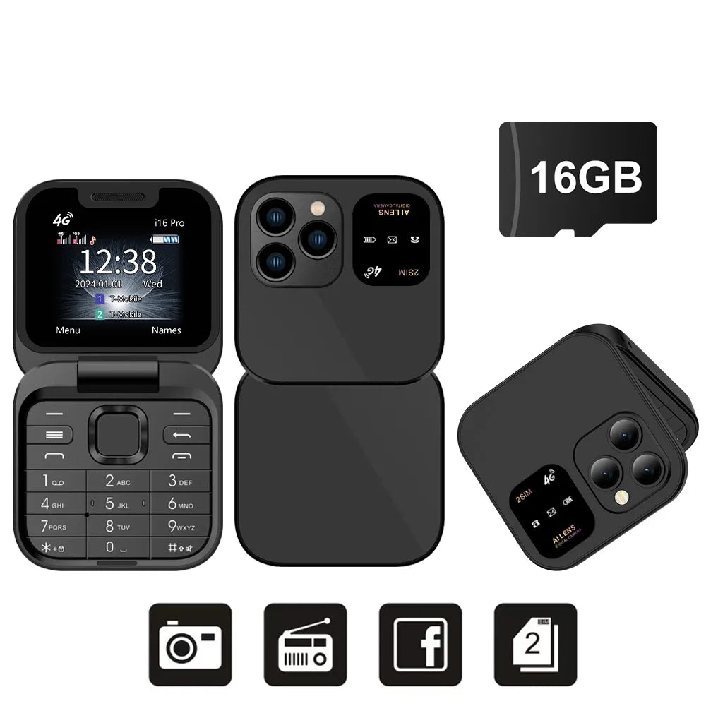 Mini Flip Phone 4G LTE – SERVO i16 Pro Dual SIM