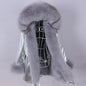 MAOMAOKONG 2023 Abnehmbarer Echtfuchs Pelzkragen Mäntel Damen Winterjacke Kapuze Kaninchenfellfutter Lange Parkas Damenbekleidung