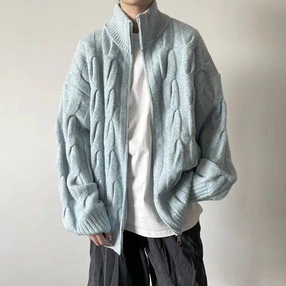 Men's Vintage Stand Collar Zipper Knit Cardigan
