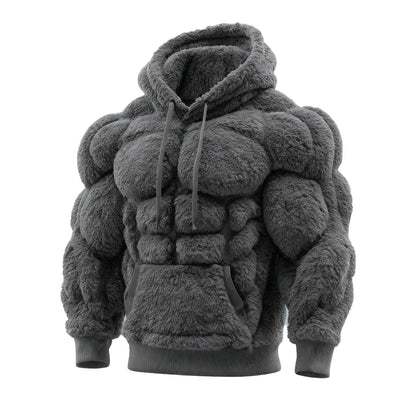 Men's Fashion Flannel Hoodie Pullover Abdominal Muscle Design Sportswear Autumn Winter Casual Long Sleeve Hooded Sweatshirt