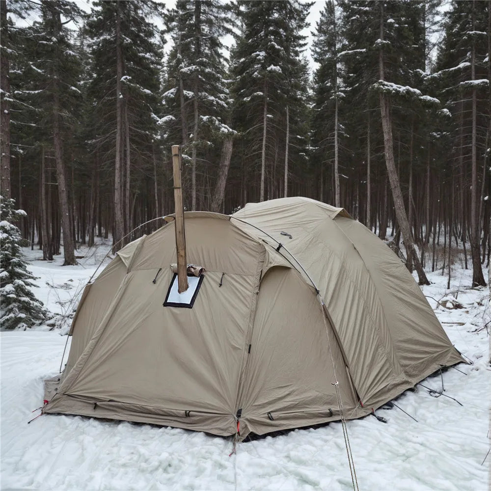 Fireproof 2 Person Winter Tent Hot Tent Waterproof Tunnel Dome Tent with Stove Jack and Snow Skirt for Camping Hiking 4 Season