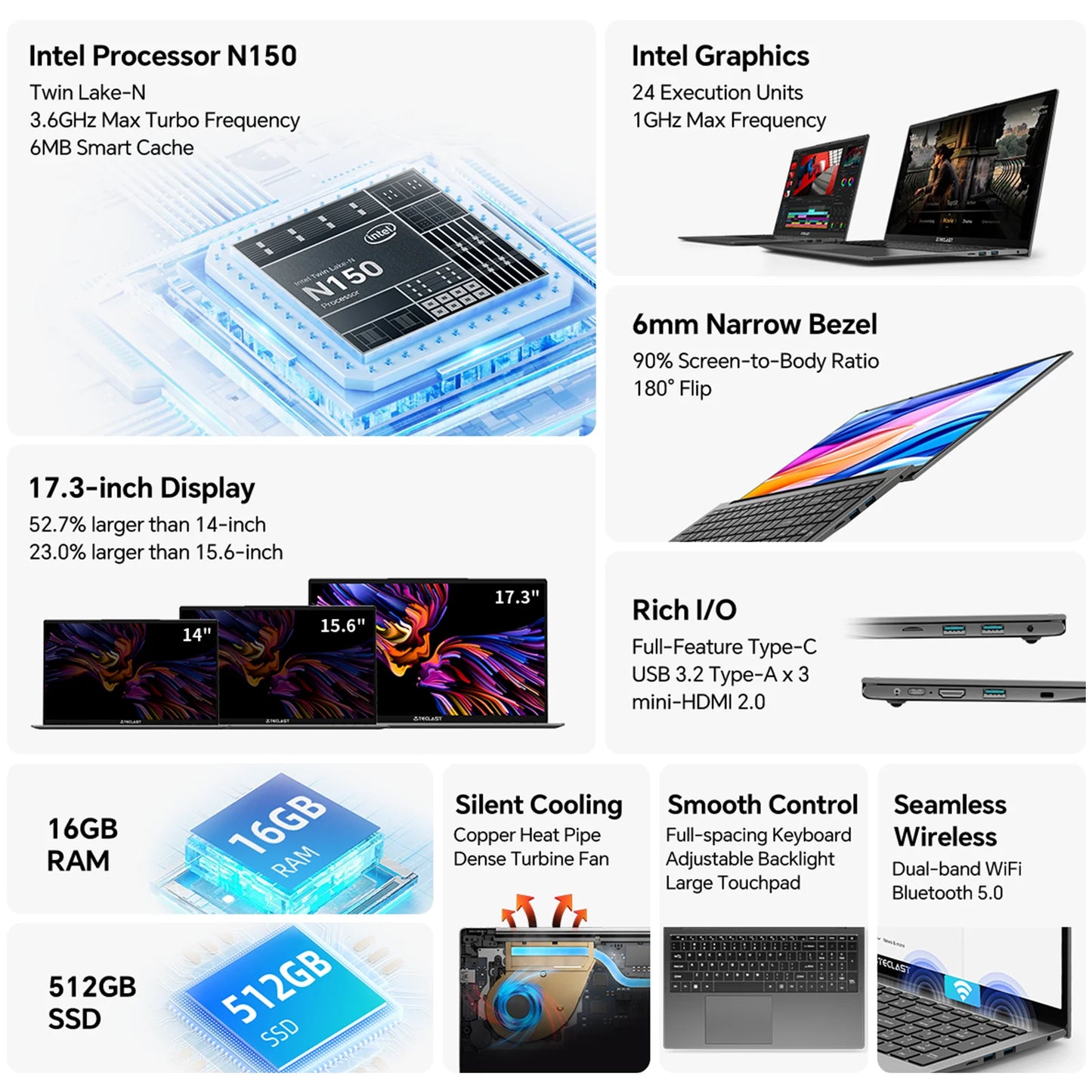 Teclast F17Plus 17.3" Laptop 16GB RAM 512GB SSD