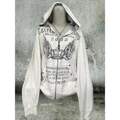 Subculture Gothic Women Coats with Hoodies Vintage Black Jackets Faux Fur Coat Female Loose Casual Sweatshirt