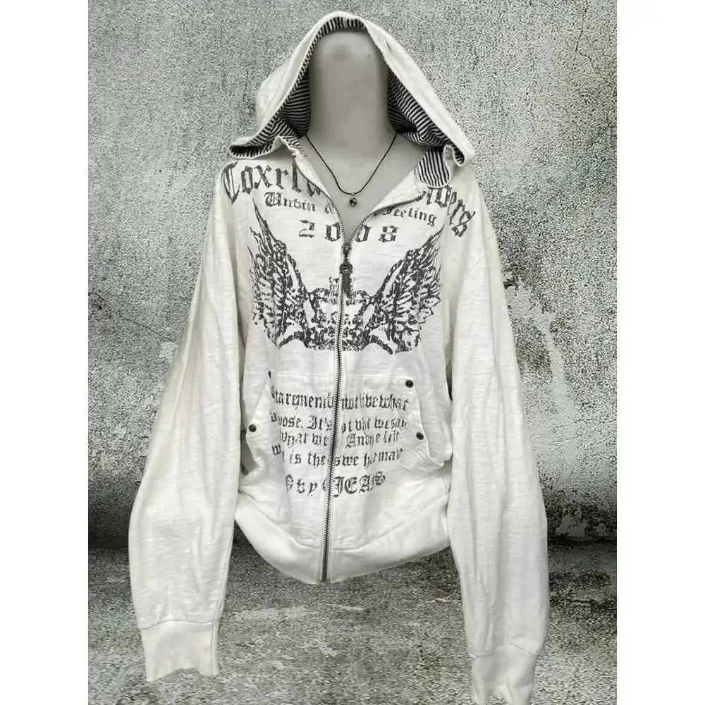 Subculture Gothic Women Coats with Hoodies Vintage Black Jackets Faux Fur Coat Female Loose Casual Sweatshirt