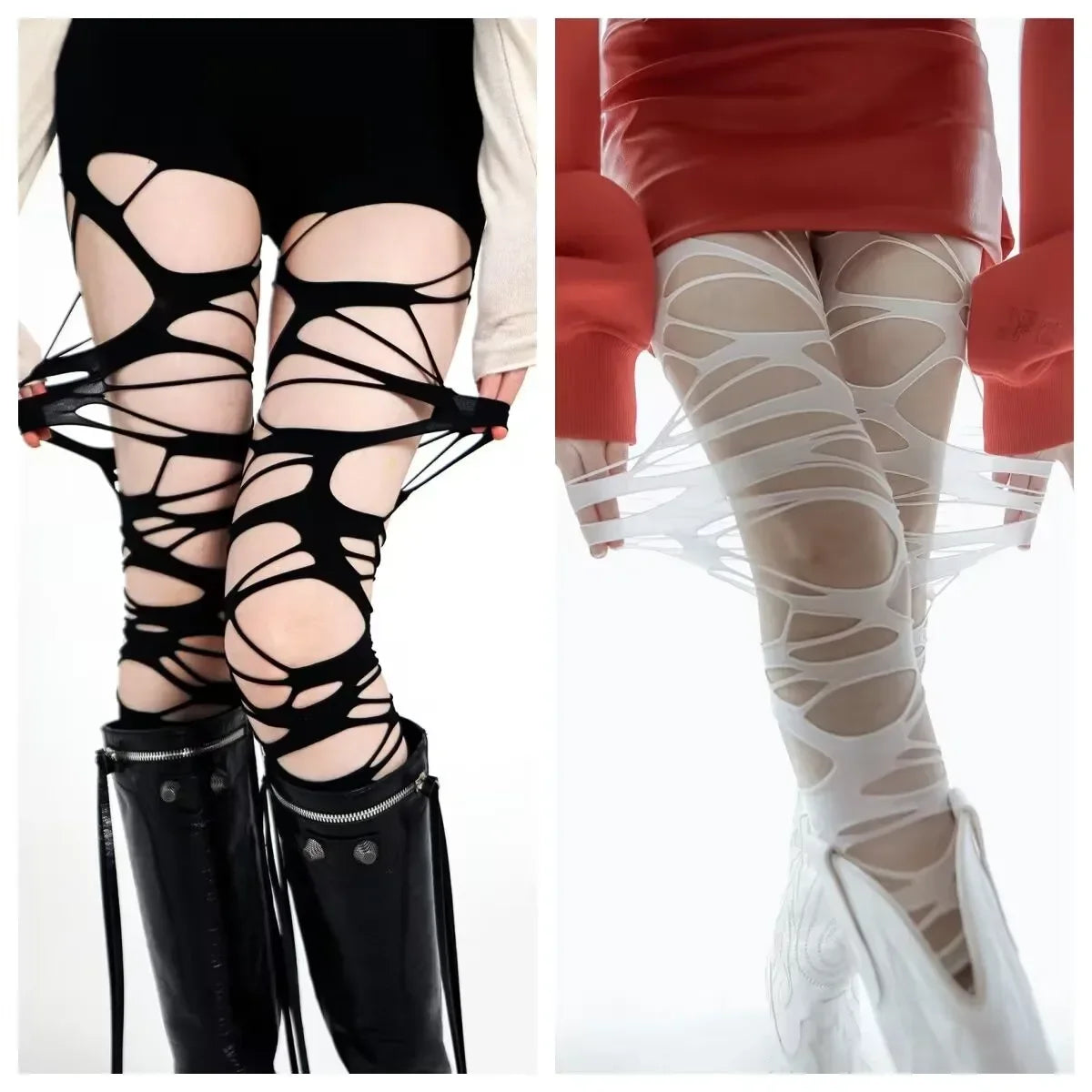 Fashion Punk Zerrissene Träger Löcher Strumpfhose Nue Sexy Lolita Gothic Spinnennetz Strümpfe Damen Y2k Schwarze Netz Weiche Strumpfhose Hohe Strümpfe