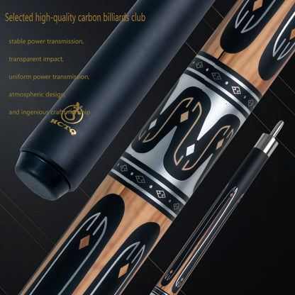 12.75mm High-Quality Multi-Layer Tip Black Tech Composite Carbon Fiber Glass Cue Stick with Dazzling Metal Patterns, Stainless S