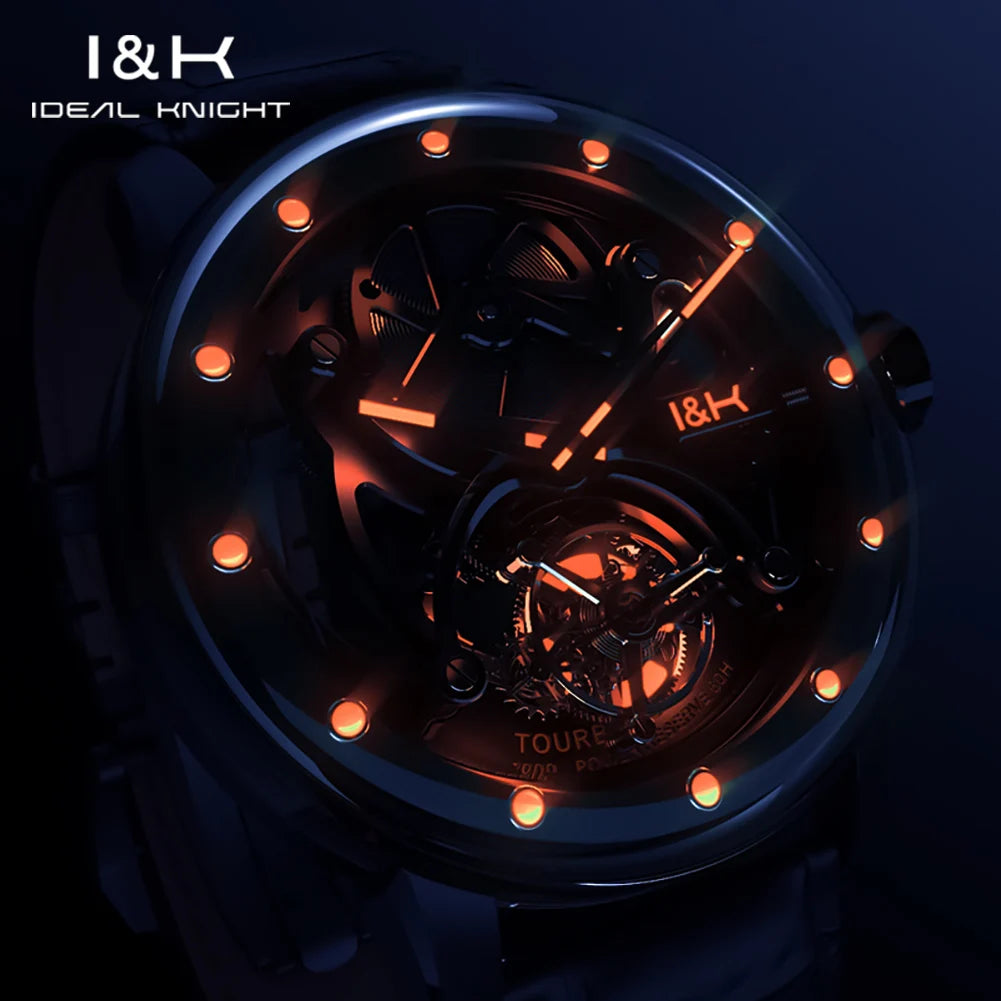 IDEAL KNIGHT Watches Brand Advanced Tourbillon Skeleton Automatic Mechanical Watch Waterproof Luminous