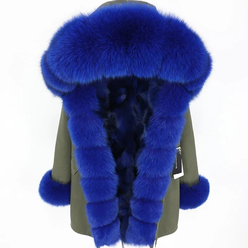 MAOMAOKONG Brand Long Winter Jacket Women Outwear Thick Parkas Natural Real Fox Fur Collar Coat Hooded Pink Female Clothing