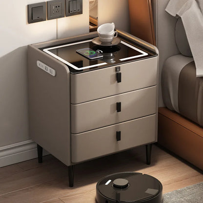 Smart Bedside Table Simple Modern Multifunctional Wireless Charging Solid Wood Audio Fingerprint Lock Bedroom Storage Cabinet
