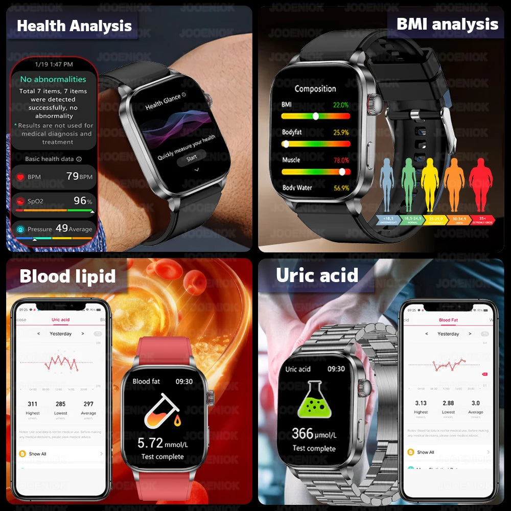 Laser Therapy Smart ECG Monitoring Uric Acid Blood Pressure Health Monitoring Bluetooth Call Smartwatch